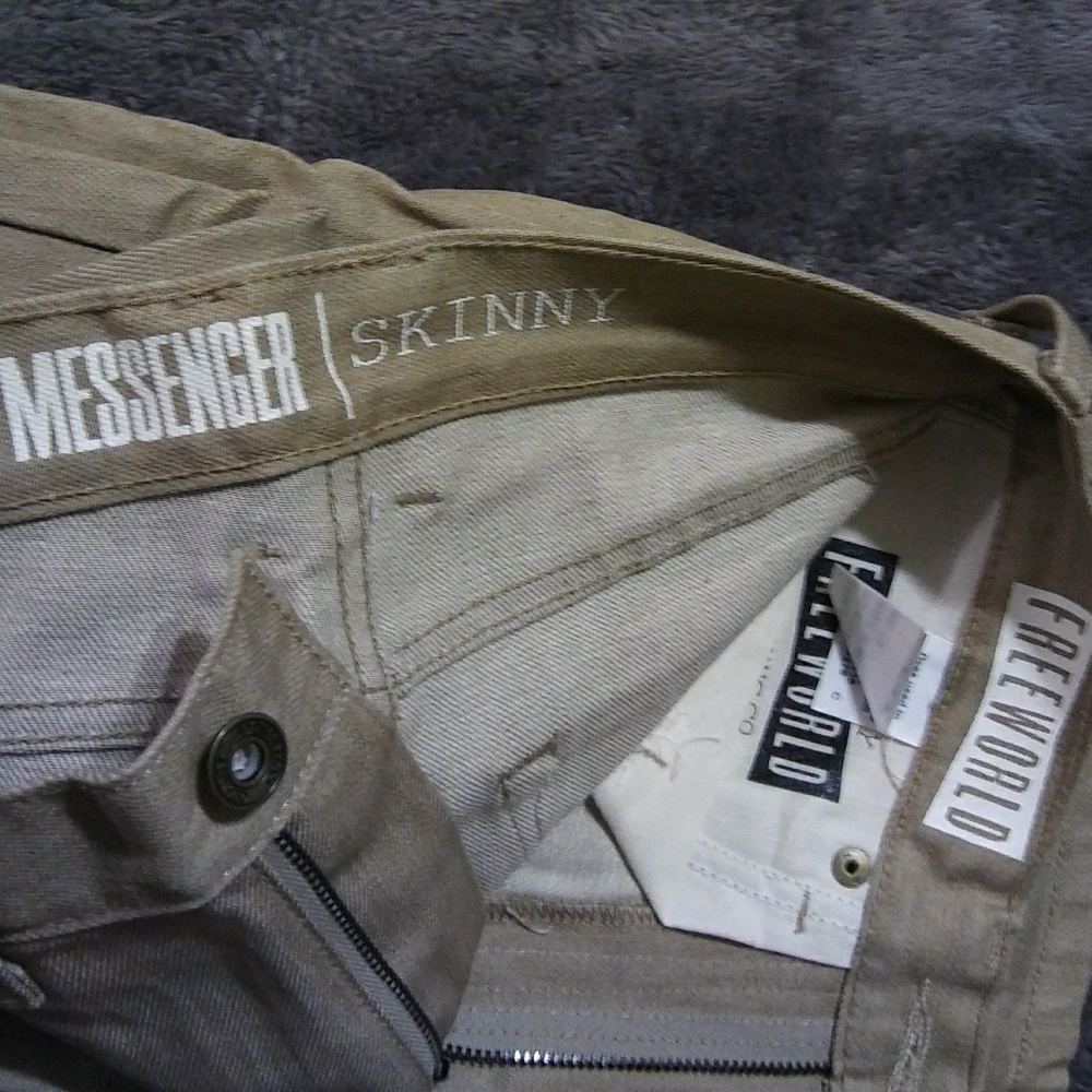 Boys Khaki Colored Messenger Skinny Jeans